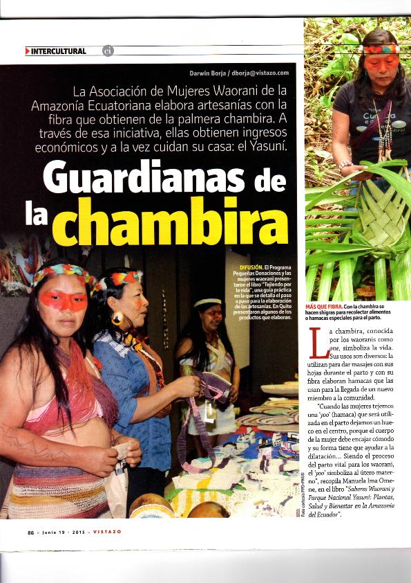 2015 Equator winner Mujeres Waorani in local magazine 