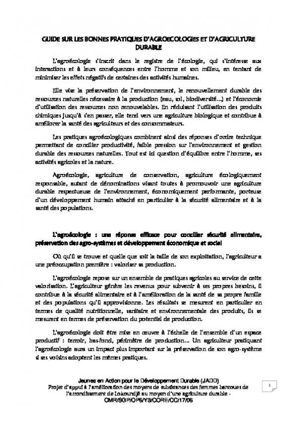 Guide pratique sur les techniques d'agro &eacute;cologie et d'agriculture durable