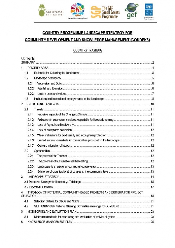 Namibia COMDEKS country strategy