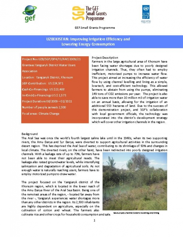 SGP Uzbekistan: Improving Irrigation Efficiency and Lowering Energy Consumption