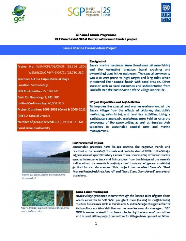Samoa : Savaia Marine Conservation Project