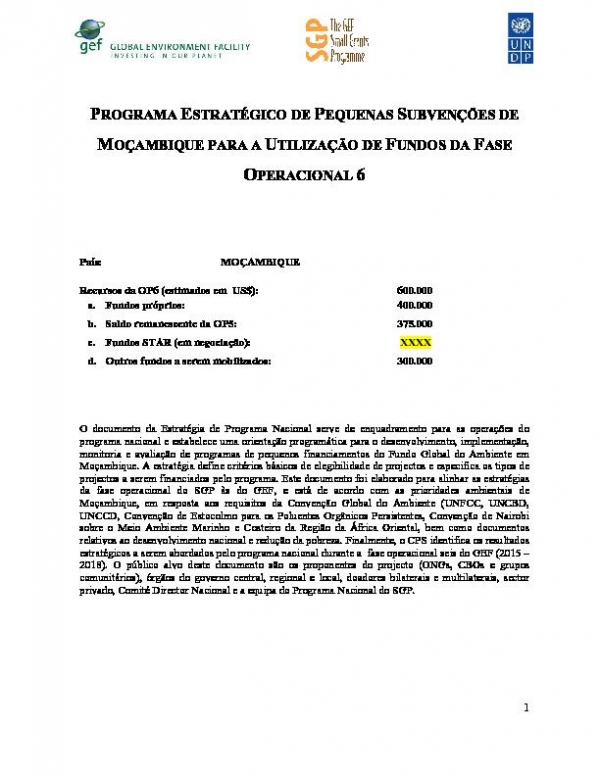 OP6 SGP Mozambique Country Programme Strategy, in portuguese 