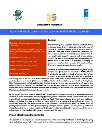 Rural and ethnic tourism in the community of El Guabo de York&iacute;n - Panama