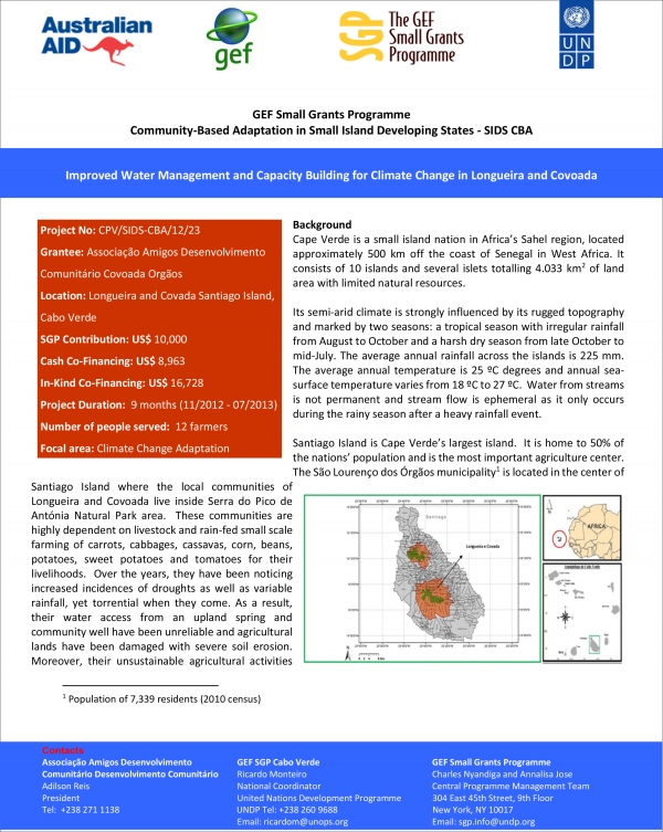 Improved Water Management and Capacity Building for Climate Change in Cape Verde&#039;s Longueira and Covoada