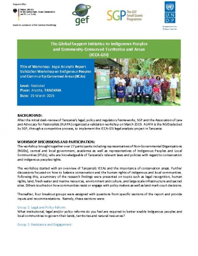 Validation Workshop on Legal Analysis for ICCAs in Tanzania