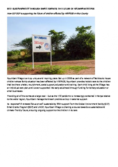 SELF-SUSTAINABILITY THROUGH SMALL GRANTS: THE FUTURE OF NYUMBANI VILLAGE