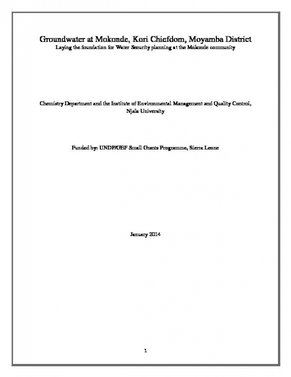 Study: Groundwater at Mokonde