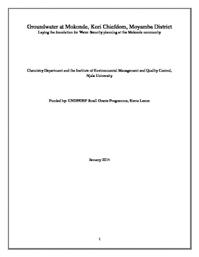 Study: Groundwater at Mokonde