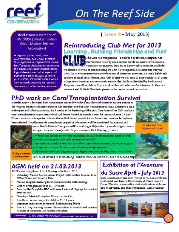 Reef Conservation Newsletter May 2013