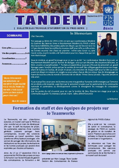 SGP Benin at UNDP Benin newsletter, September 2010