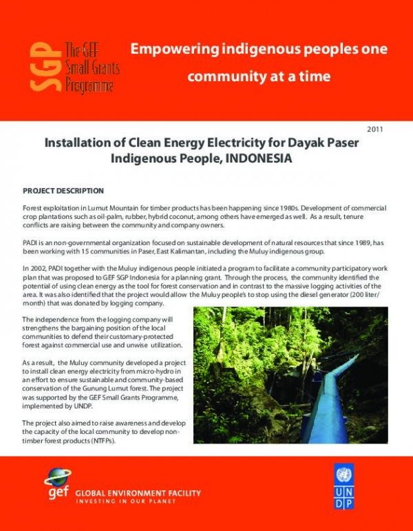 Clean Energy Electricity for Dayak Paser Indigenous People