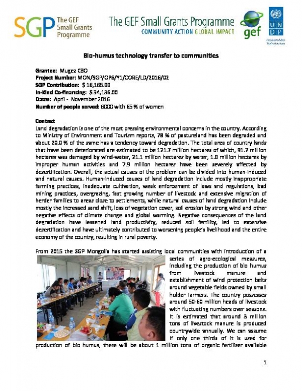 Bio-humus technology transfer to communities